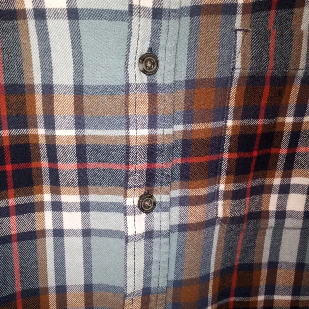 Eddie Bauer Flannel Shirts Mens Sz L Long‎ Sleeve Button Up Green Blue Plaid 2